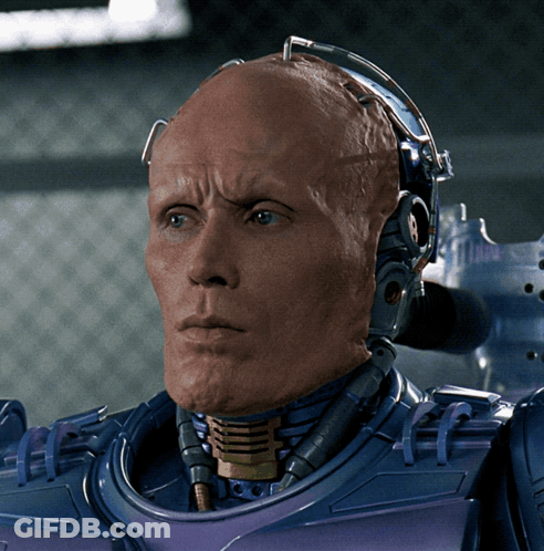 Close Up Robot Head With Helmet GIF