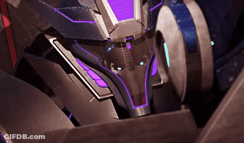 Close Up Robot Head With Purple Lights GIF