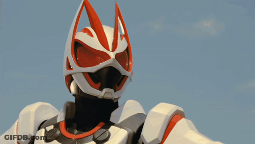 Close Up Robot With Red And White Mask GIF