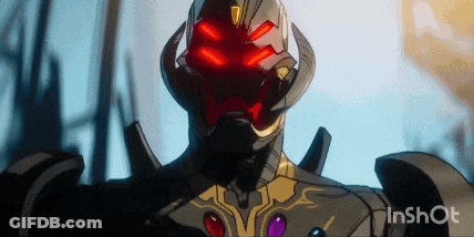 Close Up Robot With Red Eyes And Helmet GIF