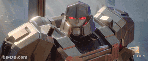 Close Up Robot With Red Eyes And Letter O On Chest GIF