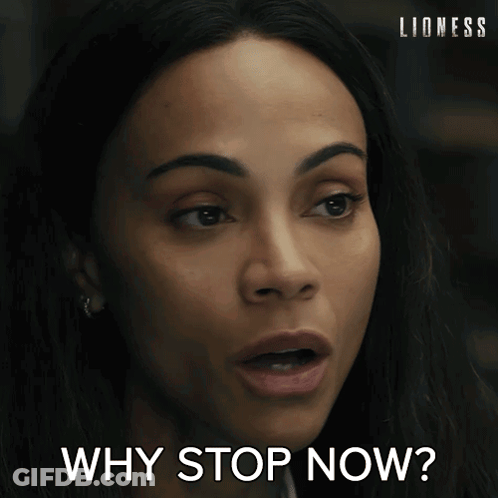 Close Up Woman Face Saying Why Stop Now GIF