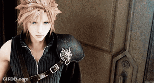 Cloud Strife From Final Fantasy Is Wearing A Black Vest GIF