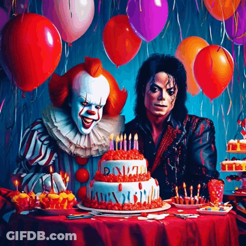Clown And Man Sitting At Birthday Cake GIF
