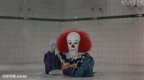 Clown In Bathroom Saying Now You Die GIF