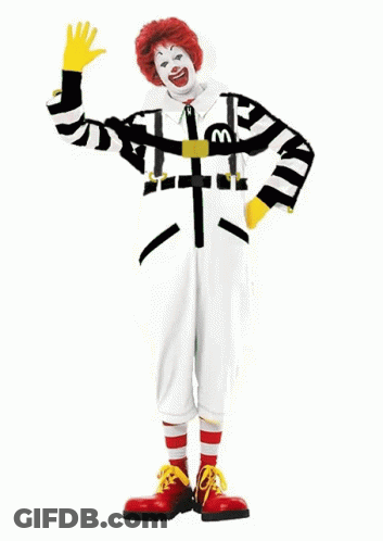 Clown In McDonald's Costume With Cross GIF