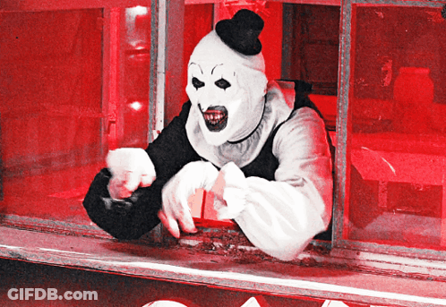 Clown In Top Hat Pointing Out Window GIF