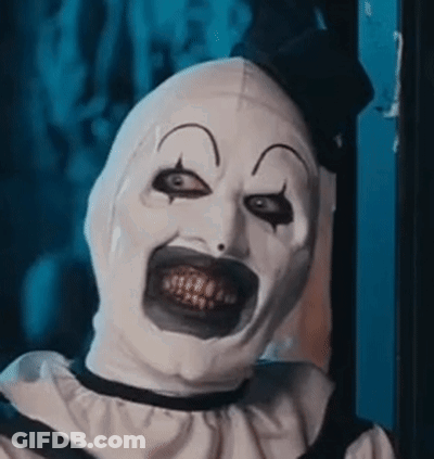 Clown In White Mask And Black Hat GIF