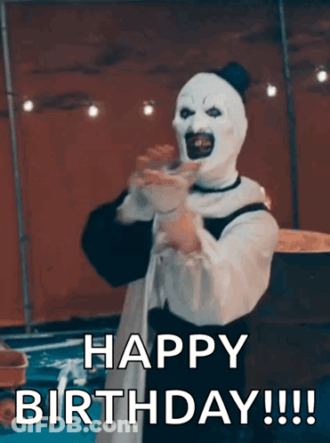 Clown In White Mask Says Happy Birthday GIF