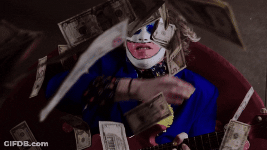 Clown Makeup Poker Table Raining Dollar Money GIF