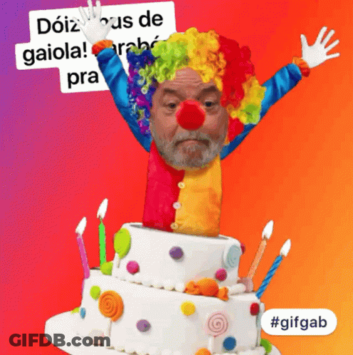 Clown On Cake With Candles And Lollipops GIF