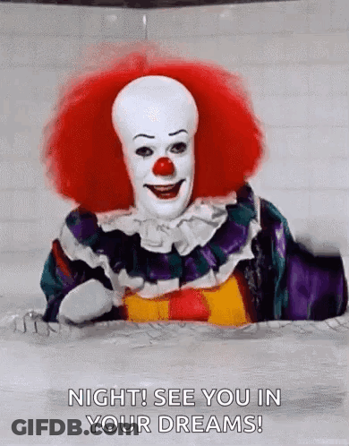 Clown Peeking Out Of Floor Saying Night GIF