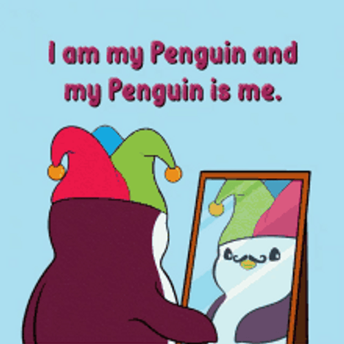 Clown Penguin Looking The Mirror GIF