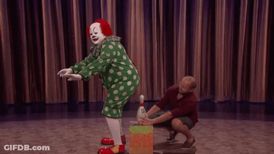 Clown  Sit On A Bowling Pin GIF