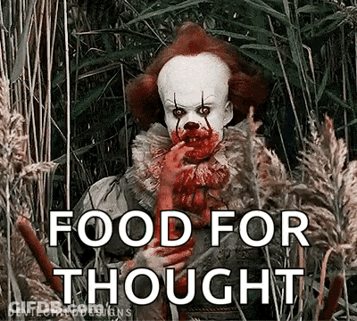 Clown With Blood Eating Meat Saying Food For Thought GIF