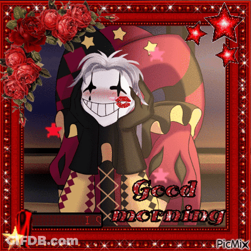 Clown With Kiss On Cheek Saying Good Morning GIF