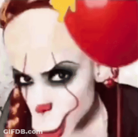 Clown Woman Holding Red Balloon GIF