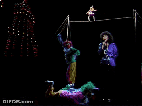 Clowns Performing On Stage With Singing Woman GIF