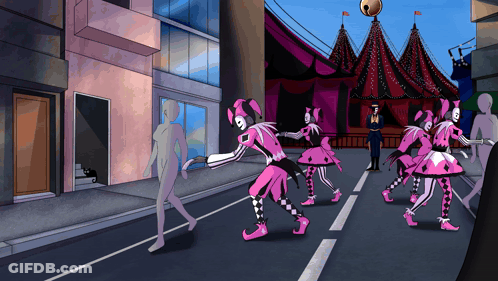 Clowns Walking Street Carnival Tent GIF