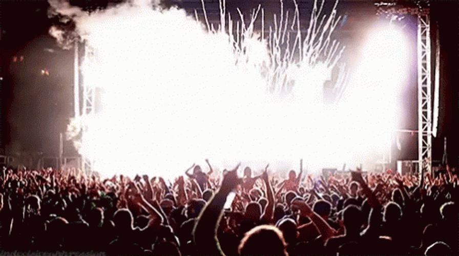 Coachella Crowd Vibe Under Fireworks Display GIF