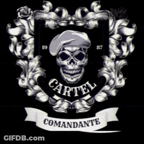 Coat Of Arms Skull Wearing Beret Cartel Commandante GIF