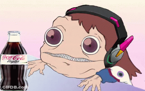 Coca-Cola Light Bottle Next To Cartoon Character GIF