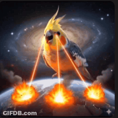 Cockatiel On Planet With Laser Eyes GIF