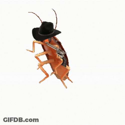 Cockroach In Black Hat Holding Gun GIF