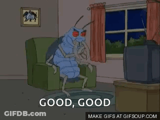 Cockroach Sitting On Couch Saying Good Good GIF