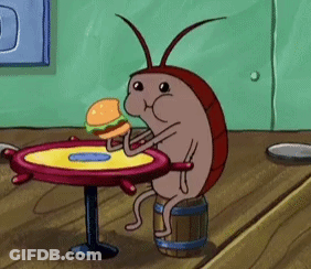 Cockroach With Hamburger In Mouth At Table GIF