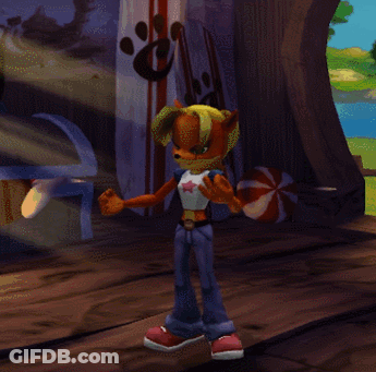 Coco From Crash Bandicoot Standing In Front Of Surfboard GIF