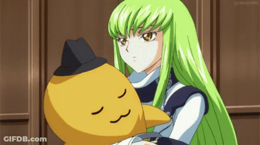 Code Geass C.C. Kissing Sleeping Cheese-Kun GIF