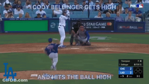 Cody Bellinger Hits Ball High In Baseball Game GIF