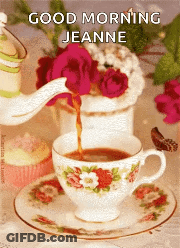 Coffee Being Poured With Good Morning Jeanne GIF