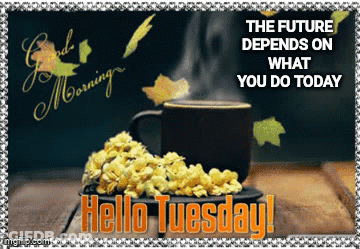 Coffee Cup And Flowers With Quote GIF