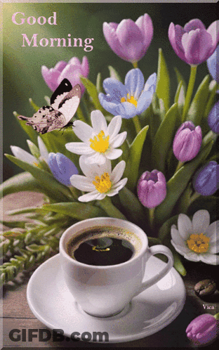 Coffee Cup And Flowers GIF