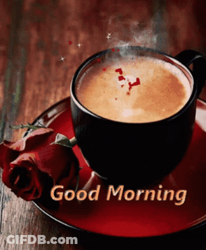 Coffee Cup And Red Rose Good Morning GIF