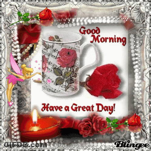 Coffee Cup And Rose Good Morning GIF