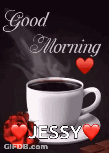 Coffee Cup And Rose With Good Morning Jessy GIF