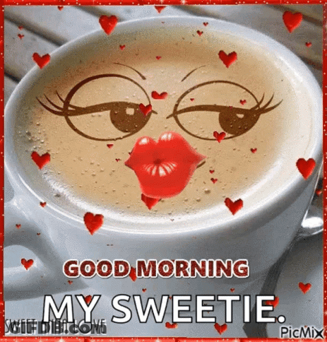 Coffee Cup Face Saying Good Morning My Sweetie GIF