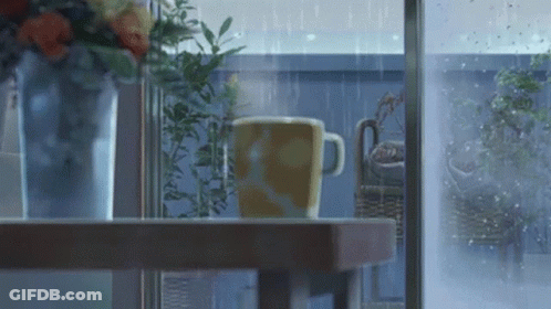 Coffee Cup In Front Of Rainy Window GIF