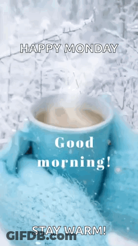 Coffee Cup In Mittens With Steam GIF