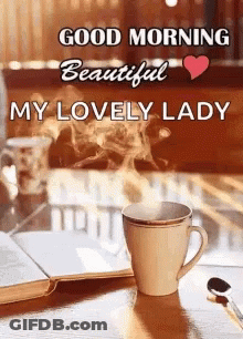Coffee Cup Next To Book And Spoon GIF