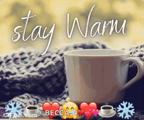 Coffee Cup On Blanket Saying Stay Warm GIF