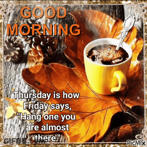 Coffee Cup On Leaf Saying Good Morning GIF