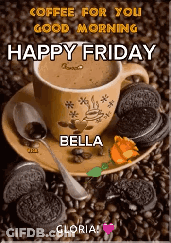 Coffee Cup On Saucer With Beans And Oreos GIF