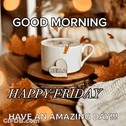 Coffee Cup On Saucer With Flying Leaves GIF