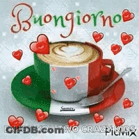 Coffee Cup On Saucer With Hearts And Italian Flag GIF