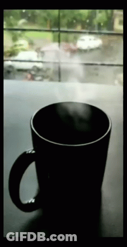 Coffee Cup On Table In Front Of Window GIF