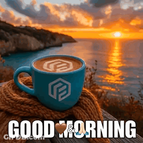 Coffee Cup On Wooden Table With Scarf GIF